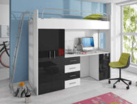 Čiernobiela multifunkčná poschodová posteľ so šatníkovou skriňou a PC stolíkom