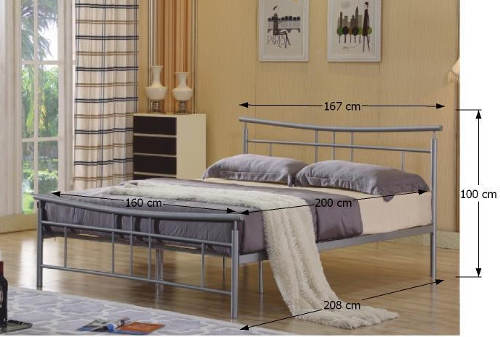 Strieborná kovová manželská posteľ