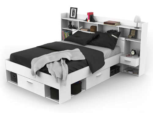 Študentská multifunkčná posteľ s úložnými policami za hlavou