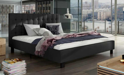 Čierna čalúnená posteľ pre moderné interiéry
