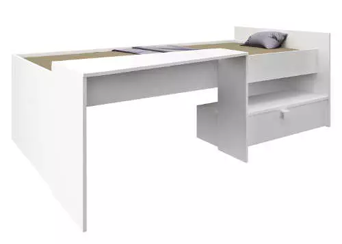 Biela vyvýšená posteľ so stolom