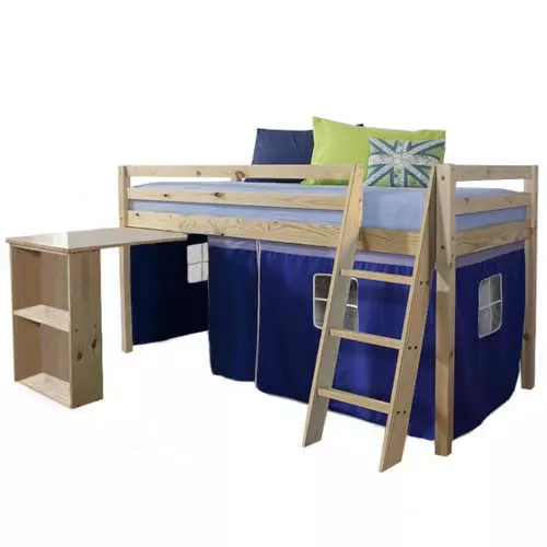 Drevená detská posteľ so stolíkom a úložným priestorom