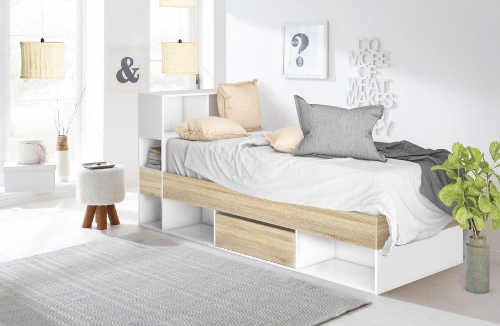 Jednolôžková posteľ s úložným priestorom pod posteľou a za hlavou