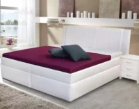 Biela čalúnená jednolôžková posteľ s úložným priestorom a výklopným roštom