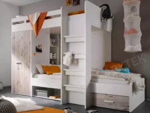 Detská poschodová posteľ v bielej farbe s úložným priestorom