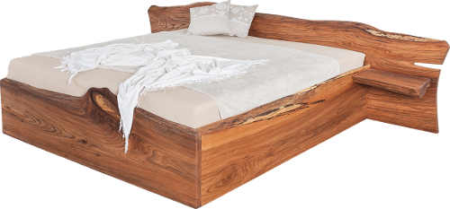 Masívna manželská posteľ s krásnou drevenou konštrukciou