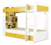 Žlto-biela poschodová posteľ s úložným priestorom