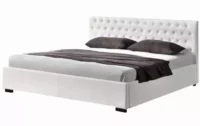 Elegantná posteľ s úložným priestorom čalúnená bielou ekokožou