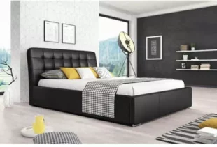 Moderná manželská posteľ potiahnutá čiernou ekokožou