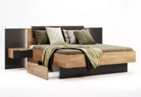Moderná manželská posteľ s roštom a nočnými stolíkmi