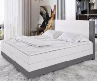 Bielo-šedá luxusná posteľ Box Spring s LED osvetlením