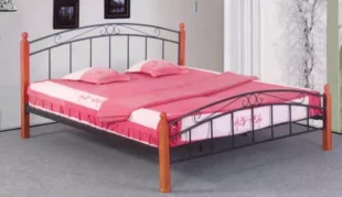 Elegantná kovová posteľ s drevenými nohami