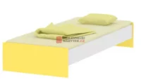 Jednoduchá biela posteľ so žltým čelom
