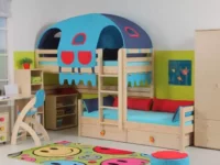 Variabilná posuvná poschodová posteľ z masívneho dreva pre dievčatá a chlapcov