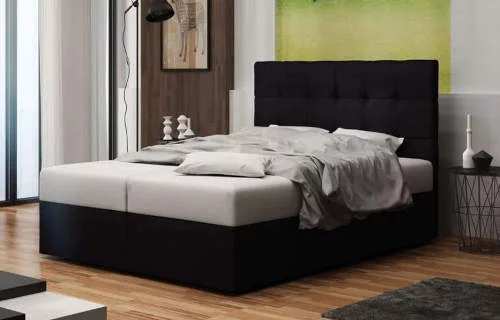 Čierna čalúnená manželská posteľ s úložným priestorom 180 x 200 cm